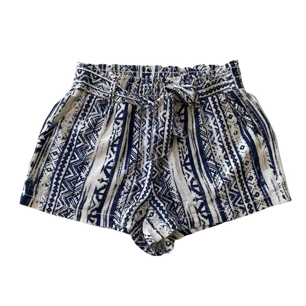 Linen shorts Aztec print navy white Paper‎ bag Size XS